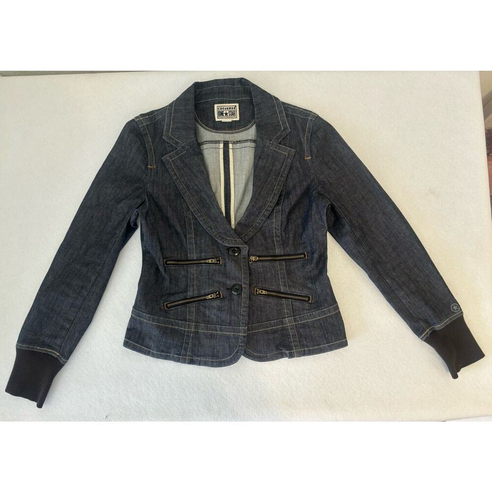 Converse‎ One Star Military Fitted Denim Jacket Blazer Size Medium Womens